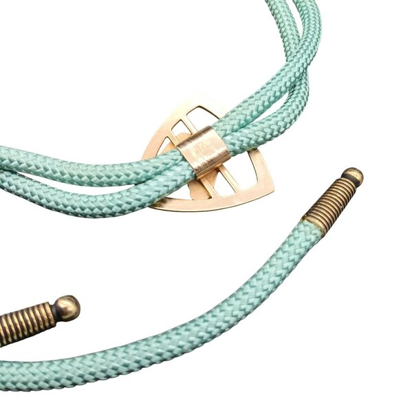 Vintage Turquoise Bolo Tie with Hickok Horse Head in Shield Gold Tone Slide West - Picture 4 of 4